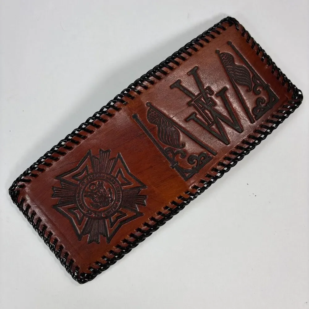 VFW Veteran Foreign Wars Leather Wallet Tooled Brown Billfold New